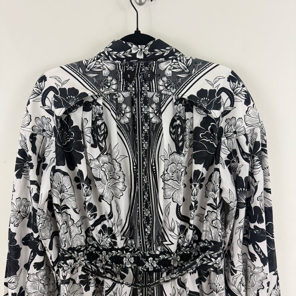 NWT FARM Rio Black and White Floral Midi Shirt Dress - Picture 9 of 15